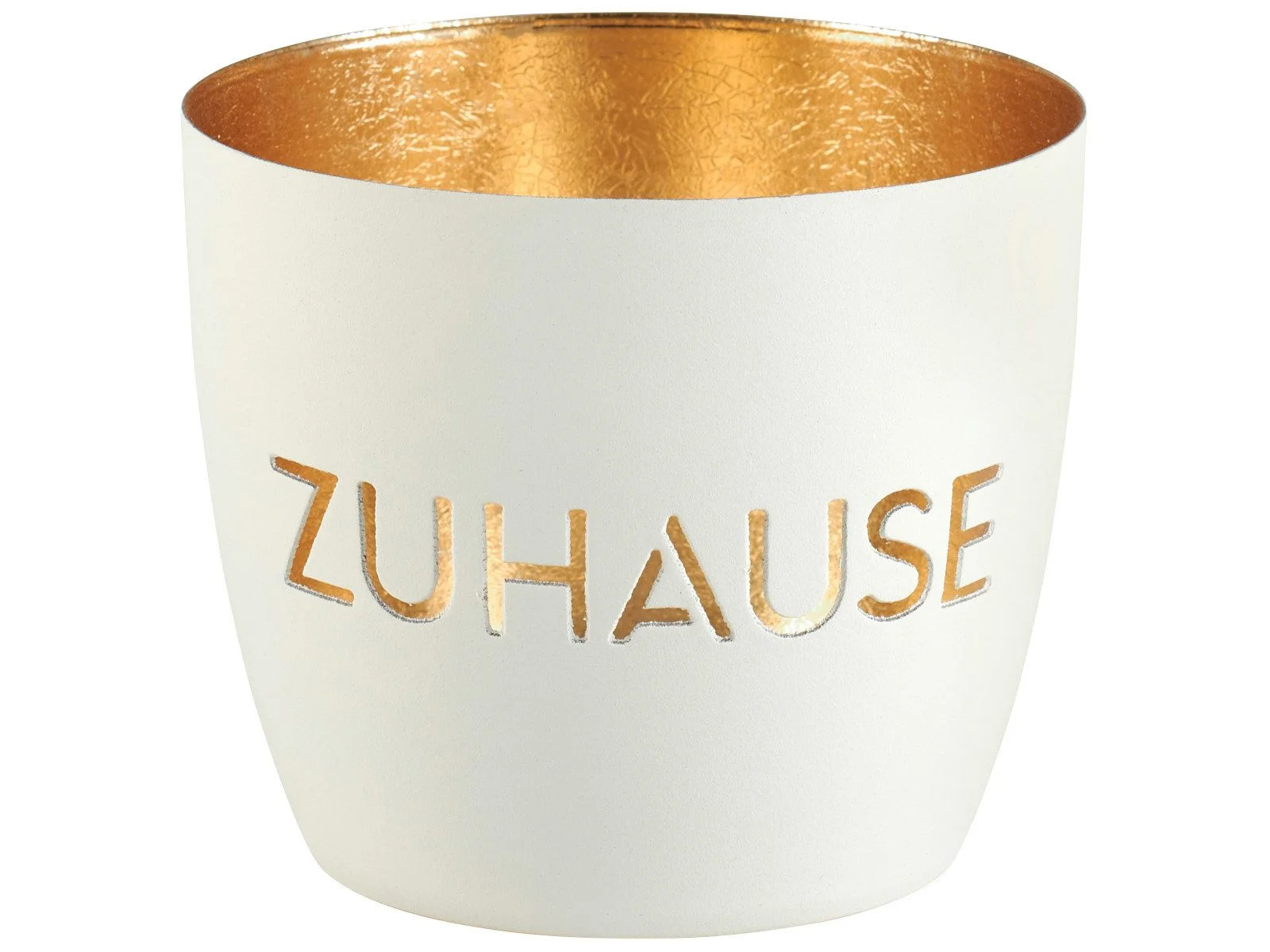 Windlicht „Zuhause“ – Weiß/Gold, Ø 8,5 cm